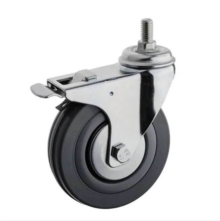 Stem Type Grey Rubber Caster With Brake
